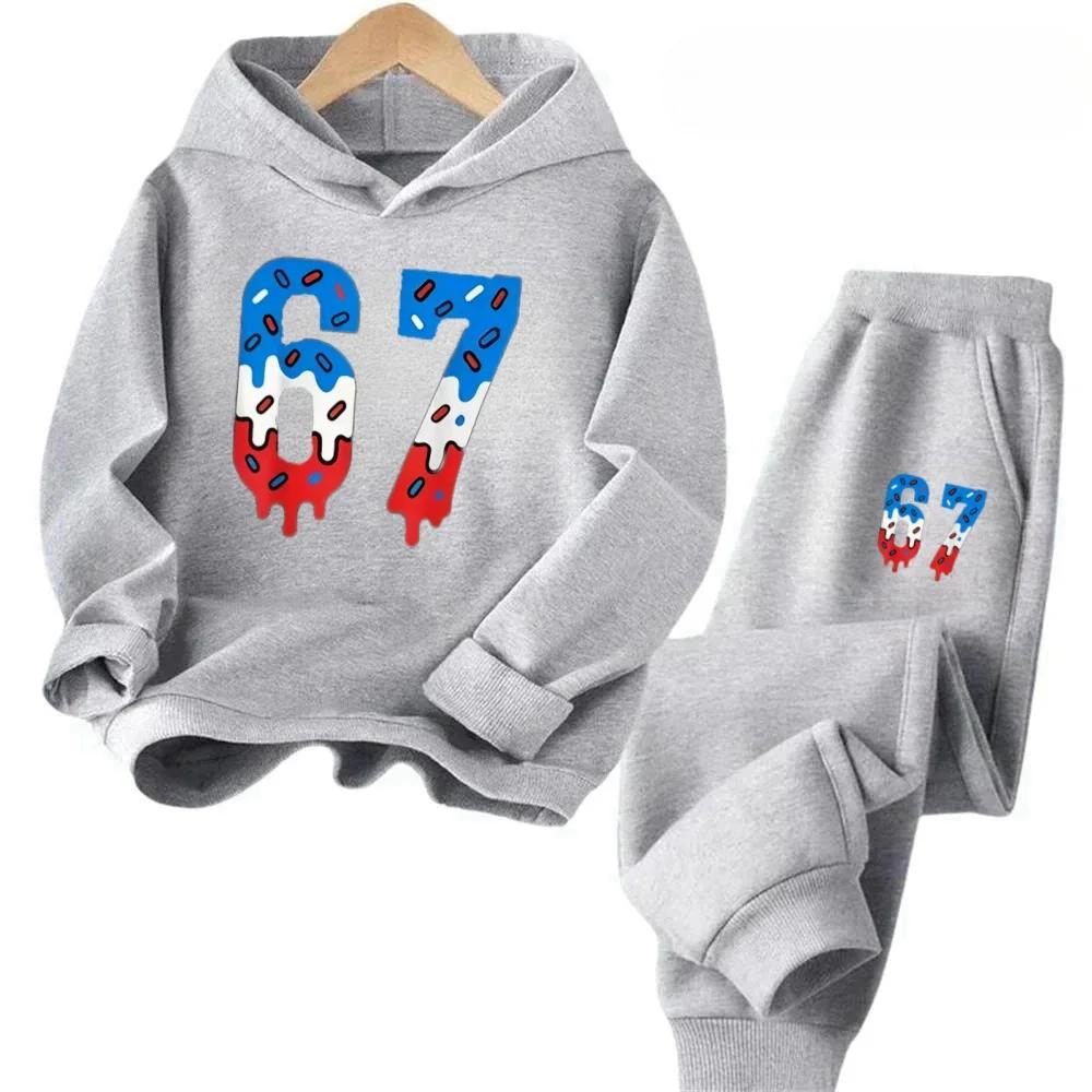 67 Chic Children's Hoodies Set Korean Streetwear Block Tracksuit Fashion Comfortable Kids Sweatshirt 2 Pcs Sets Pant Suit