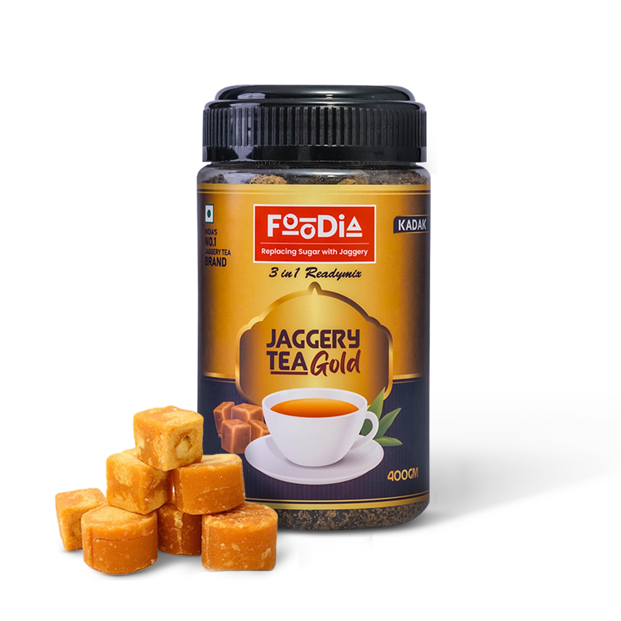 

FOODIA Gold Jaggery Kadak Tea Readymix (400 g) | 2 in 1 Premium Tea mix with Jaggery, Assam & Extra Strong Leaves | Kadak Chai