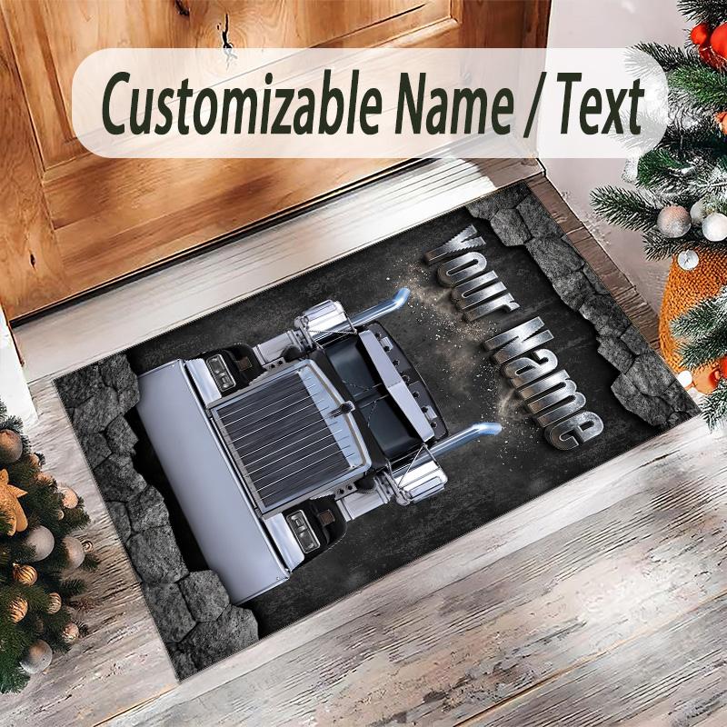 Truck Theme Crystal Velvet Rug Personalized Custom Name Text Soft Floor Mat Home Decor