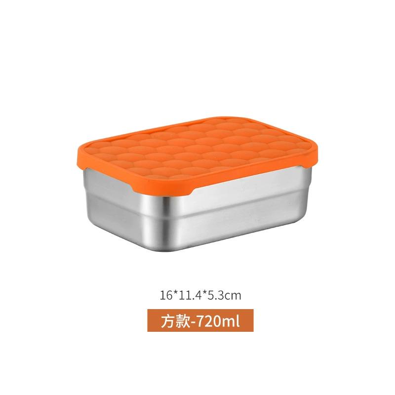 Stainless Steel Food Storage Box with Silicone Lid Portable Lunch Fresh Keeping Box Refrigerator Freezer Kitchen Food Organizer