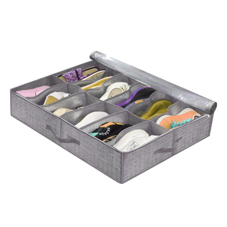 Under Bed Shoe Organizer, Holds 12 Pairs of Shoes, Shoe Packing Organizer with Transparent Window, Breathable, Foldable