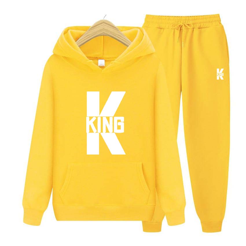 King Print Tracksuit 2 Pieces Set Long Sleeve Sweatshirts for Men Women Sport Suit Hooded Pullover Sweatshirt Top Coat