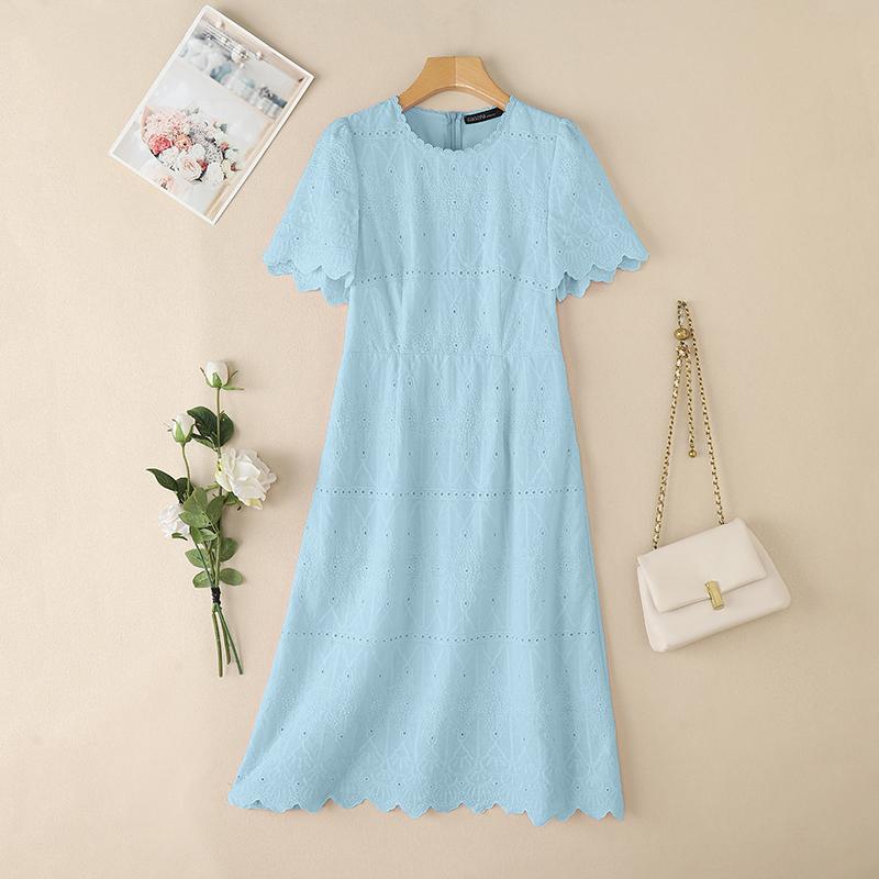 

ZANZEA Женское повседневное платье с круглым вырезом, короткими рукавами, вышивкой и кружевом 4XL синий