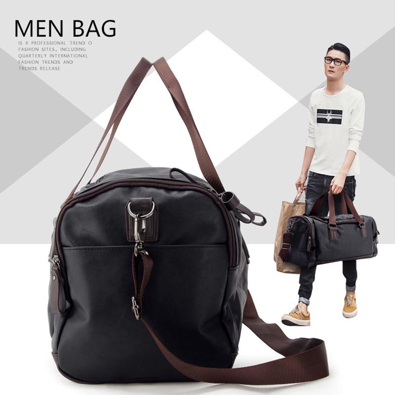 Top Quality Casual Travel Duffel PU Leather Men Large Capacity Travel Messenger Bag Tote Black Bag