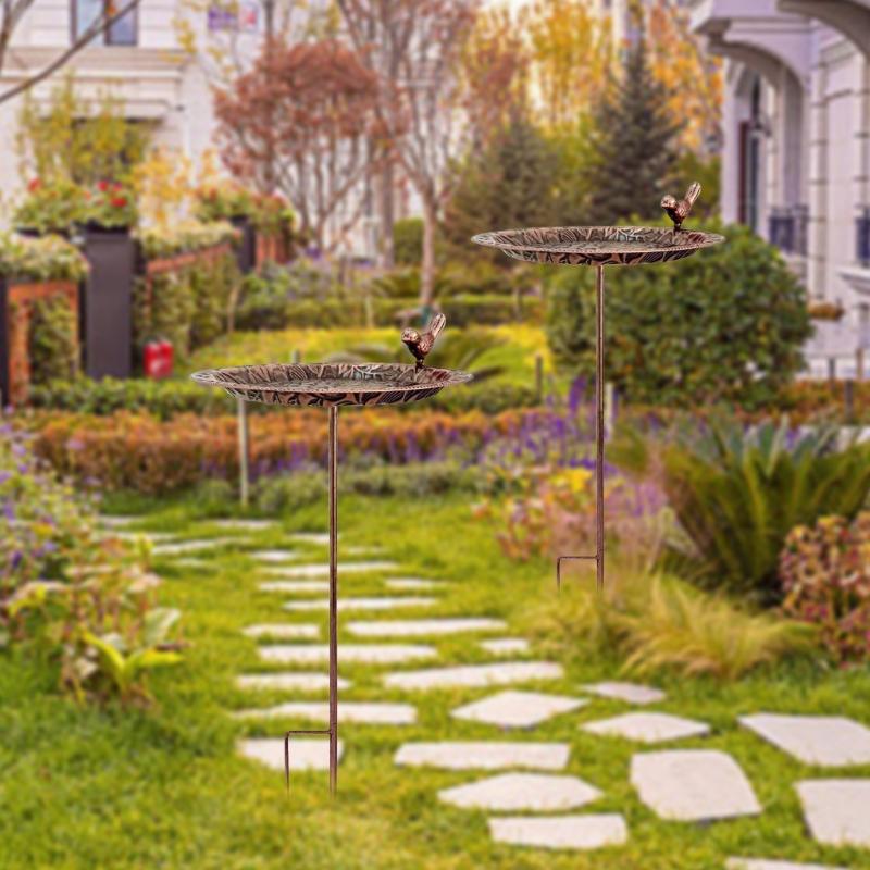 Odolná kovová ptačí lázeň Miska na vodu Venkovní napajedlo Nerezová úprava Vintage zahradní dekorace Snadno čistitelná