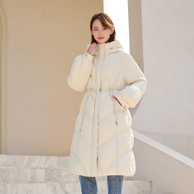 Tanboer Women's Casual Cinched Waist Mid-Length Down Jacket TB233836