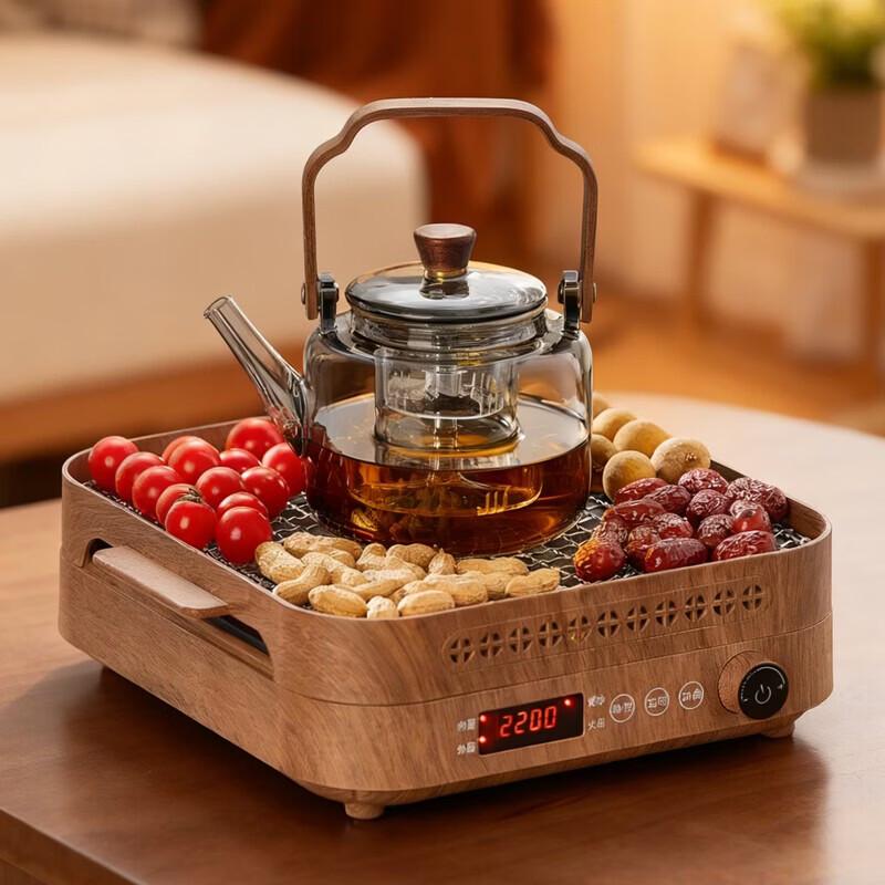 YIHUTEA Mingdian Glass Teapot & Walnut Electric Stove Set