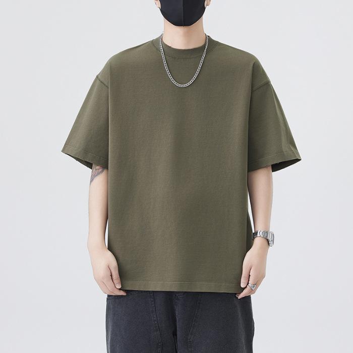 New Summer Heavyweight 320g Pure Cotton Cool T-shirt Men's White Short-sleeved Loose Top Men