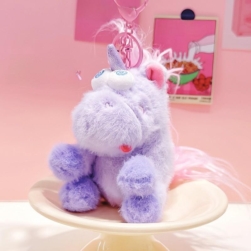 Pink Purple Messy Unicorn Plush Keyring With Practical Rope For Keys And Bags