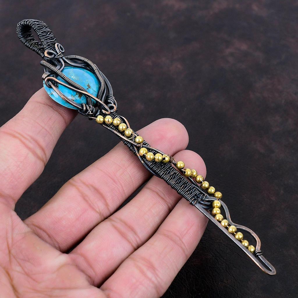 Tibetischer Türkis Anhänger Kupferdraht umwickelter Schmuck Einzigartiger Schlüsselanhänger Handgefertigter Edelsteinanhänger Jubiläumsgeschenk Kupferdraht umwickelter Anhänger