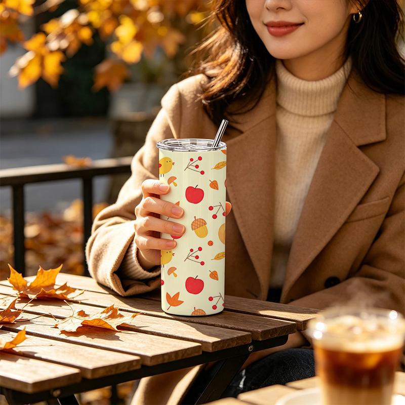 Straight Cup 591ml Bountiful Pumpkins and Melon Fruits Straw Cup Portable Tumbler Car Cup Ice Retention Cup Stainless Steel Tumbler