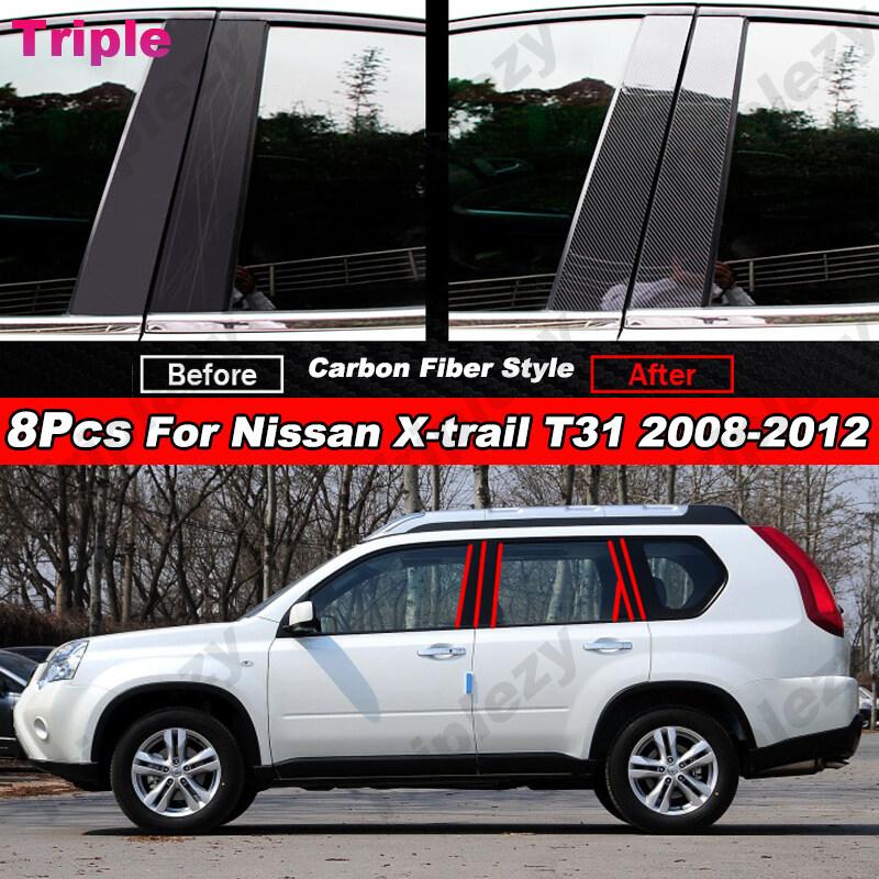 8Pcs Glossy Black/Carbon Fiber Car Door Window Center BC Pillar Post Cover Trim Sticker For Nissan X-Trail Xtrail T31 2008-2012
