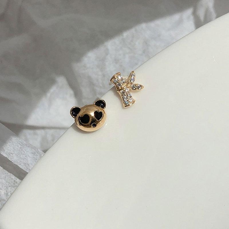 Little Panda Asymmetric Earrings Simple and Cute Design Sense Student Female Earrings Cold Style