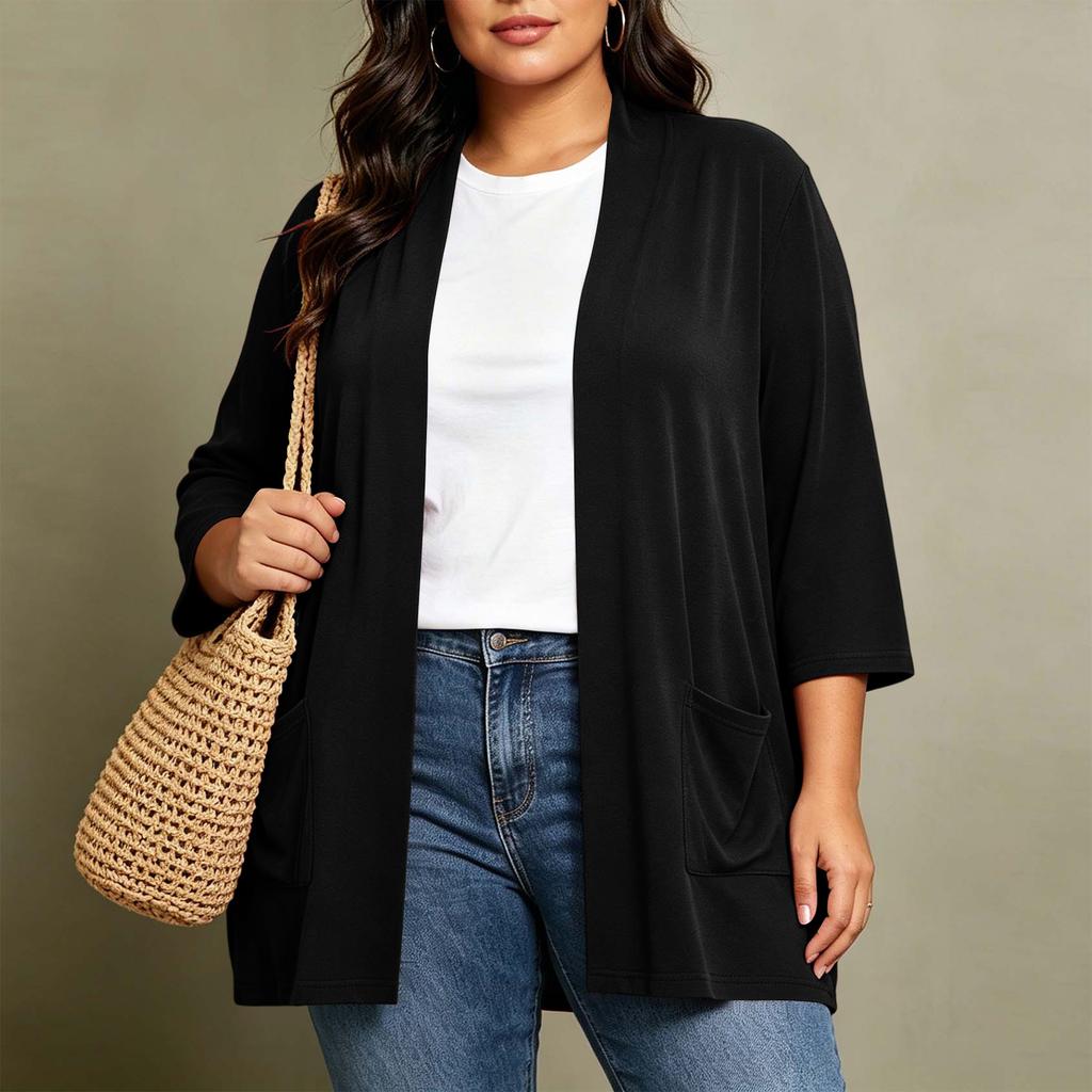 Women's Plus Size Cardigan Top Color 3/4 Sleeve Casual Everyday Wear