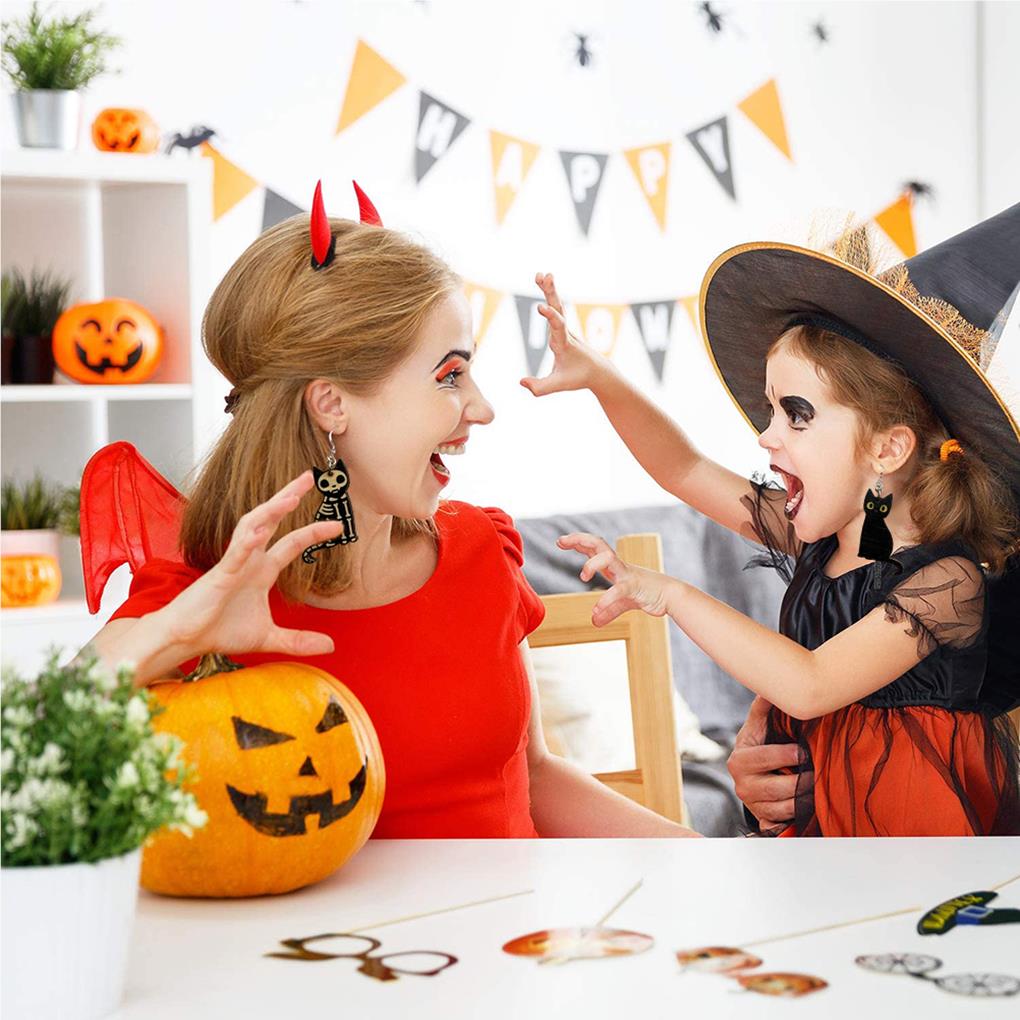 1 Pair Halloween Pendant Earrings Wood Cute Animal Holiday Party Engagement Decor Piercing Ear Drop Jewelry for