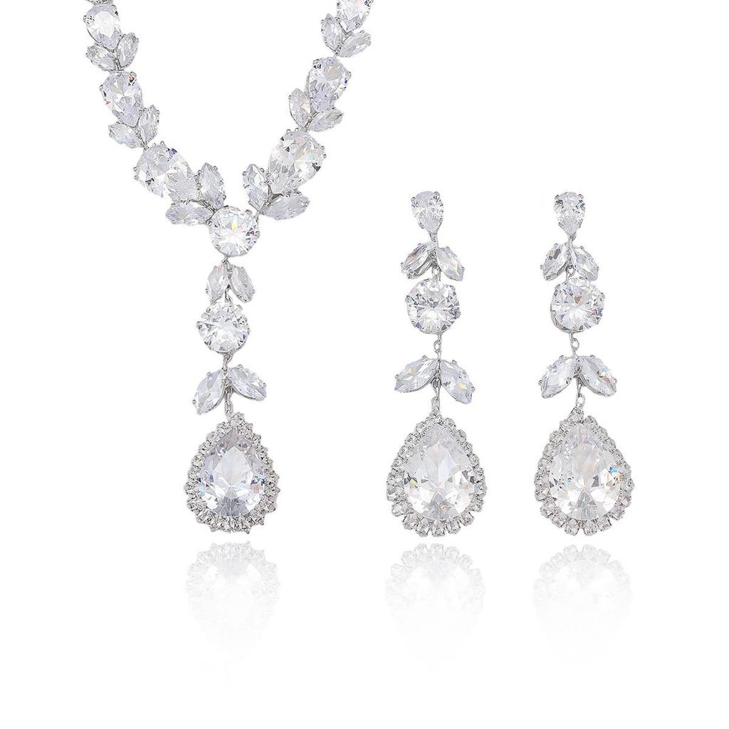 European-American Style Zircon Tulip Necklace & Earrings Set - New Fashion Trend Collarbone Chain