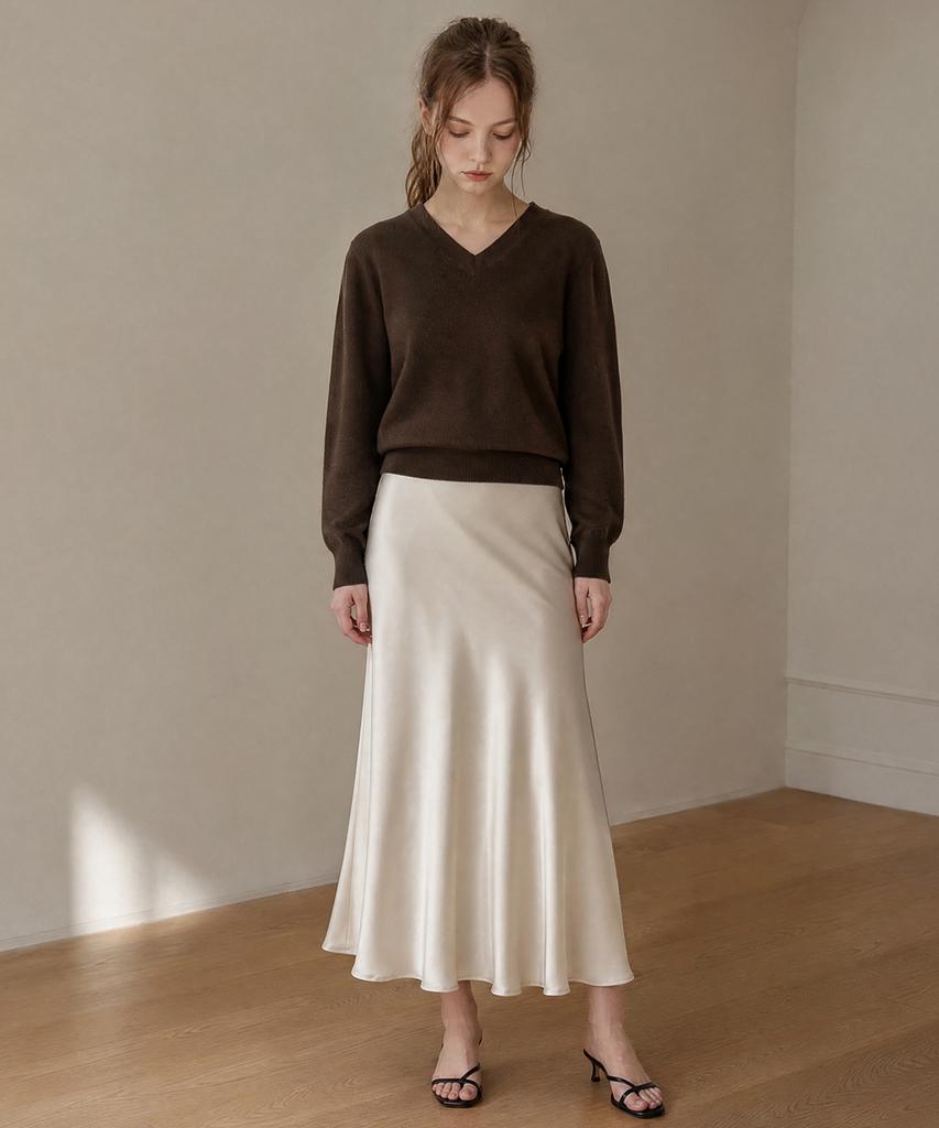 STAY WITH ME Wool Blend V-Neck Knit_Brown
