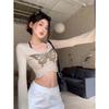 Taiwan Spicy Girl Butterfly Print Long Sleeve Collarbone T-shirt for Women