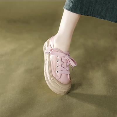 Women's Shoes Lace Up Pink Female Footwear High On Platform Low A Shoe Daily Routine Trends 2024 With Vintage Designer New