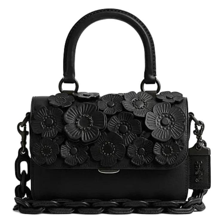 

Coach Rogue 22 Tea Rose Pattern Push Lock Closure Leather Shoulder Crossbody Handbag Small Women handbag Black CU533-MWBK Basic Set (Bag+Dust Bag)