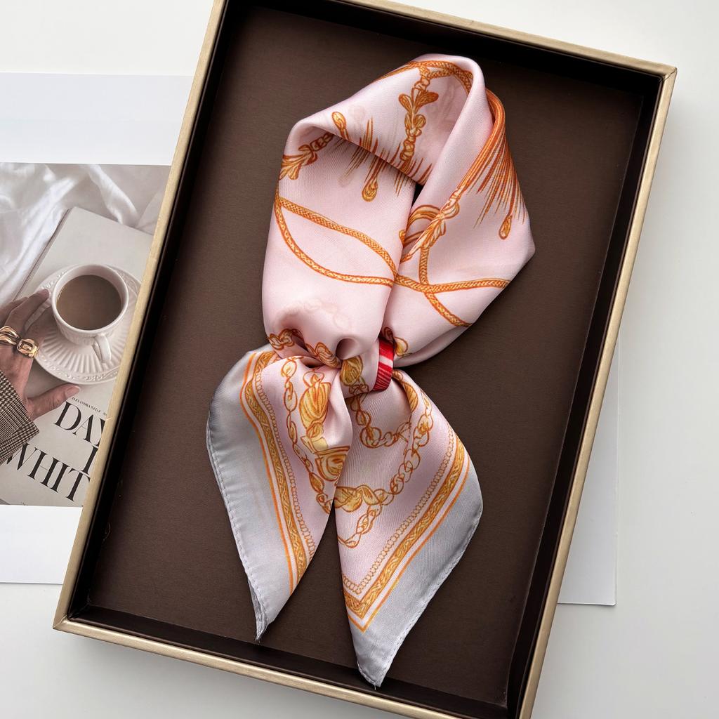 Retro Square Scarf For Women Imitation Silk Scarves Bandanas Luxury Printed Hijab Neckerchief Elegant Beach Shawl Wraps