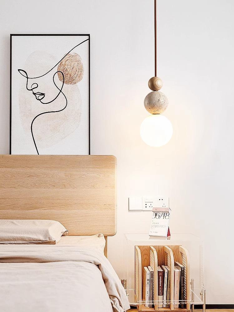 Yellow Travertine Pendant Light - Retro Cream Wabi-sabi Style for B&B, Restaurant, Bedroom, or Bedside.