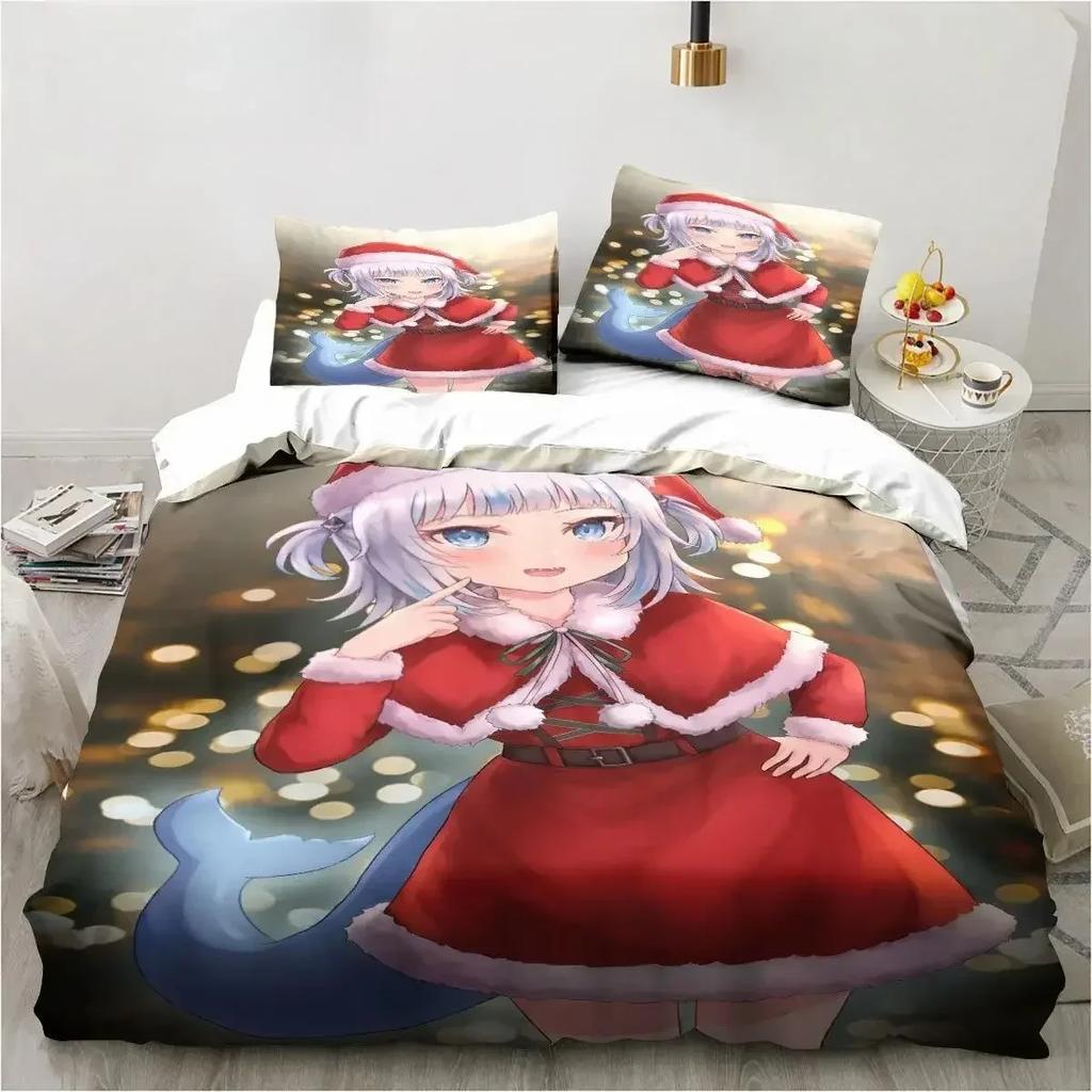 Top Kawaii Gawr Gura Cute Girl My Angle King Twin Double Child Bedding Set Microfiber or Polyester Print Anime Duvet Cover Set