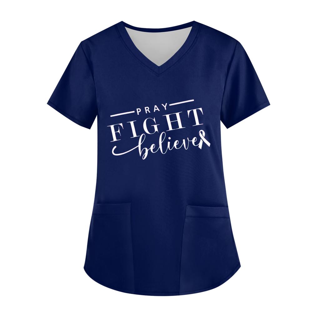 Women's V-Neck Short-Sleeve Pocketed Top With Side Slit