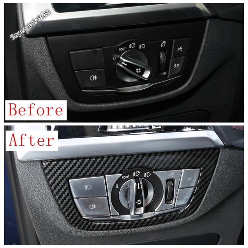 Car Head Lights Lamps Switch Button Panel Decoration Cover Trim For BMW X3 G01 2018 - 2024 ABS Carbon Fiber Accessories Interior