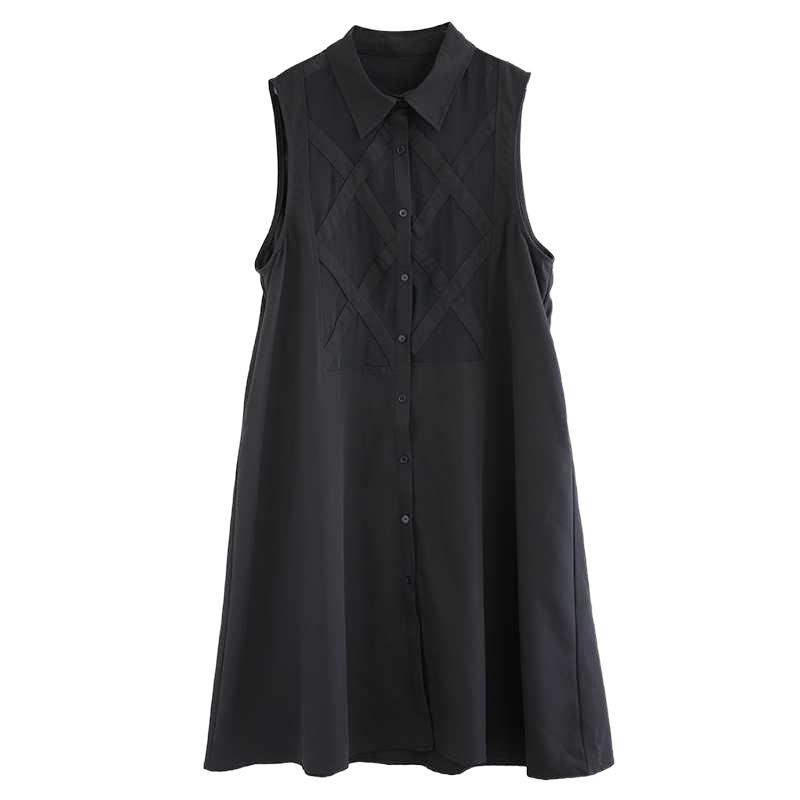 Spring and Autumn New Loose Large Size Mesh Stitching Casual Simple Sweet Sleeved Shirt Dress