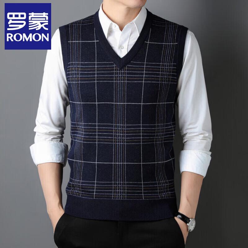 Lomon Men's Plaid Knit V-Neck Vest
