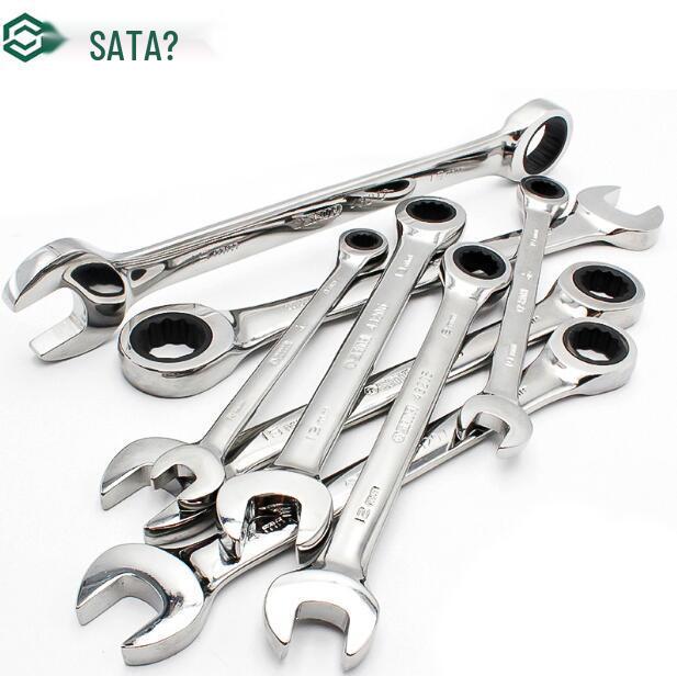 SATA Polished Open-End Ratchet Wrench, Dual-Use Auto Repair Socket Wrench, Quick Ratchet, Sizes 43201-43219. 43220