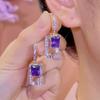 Vintage Purple Square Rhinestone Ear Clips Minimalist Elegant Earrings for Round Square Faces