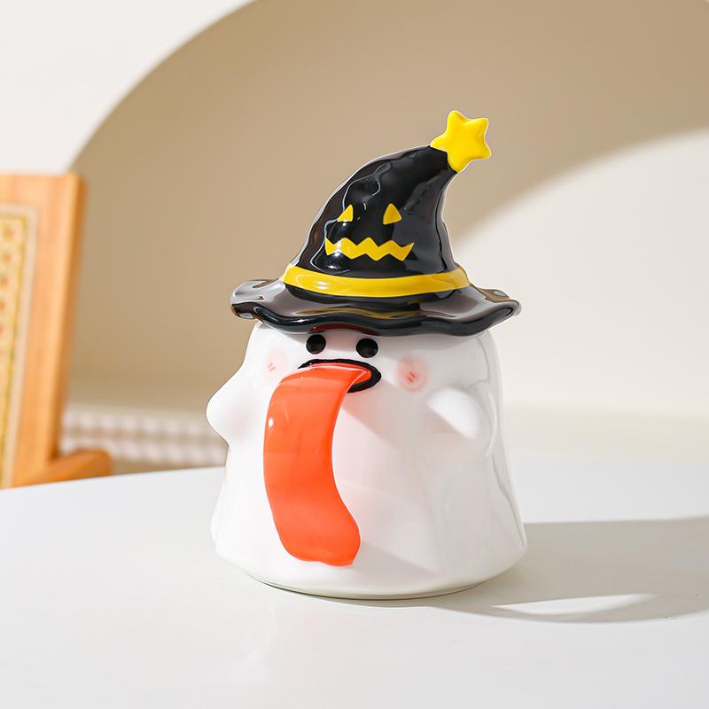 Zábavný hrnek duch s víčkem hrnek Halloweenský dárek keramický hrnek pro pár dobrý vzhled kancelářský hrnek na kávu