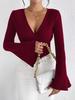 Women's V-Neck Ribbed Slim Long-Sleeve Autumn/Winter T-Shirt