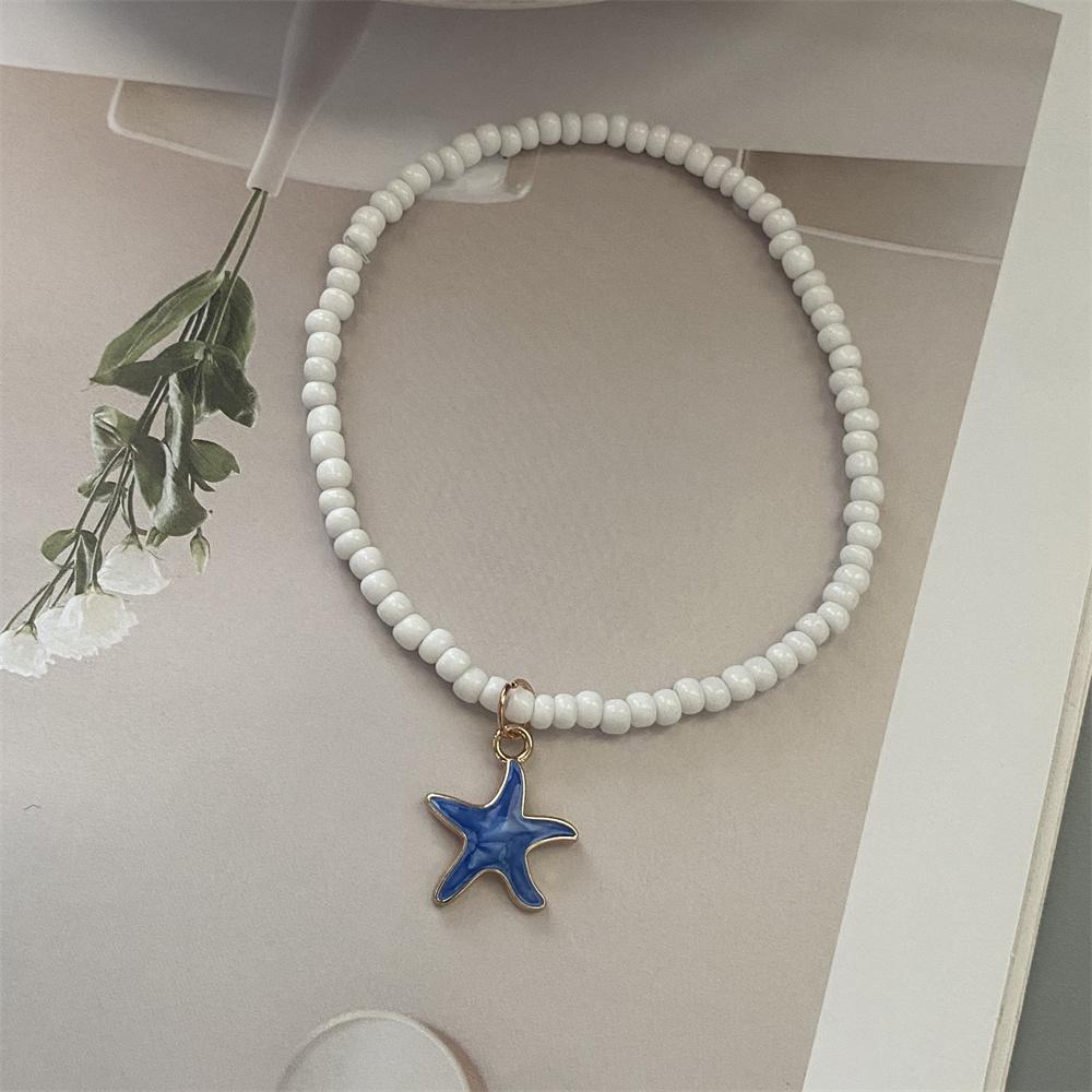 1 PC Starfish Anklet Rice Beads Handmade White Foot Bracelet Jewelry Gift for Friend Summer Gift Foot Bracelet