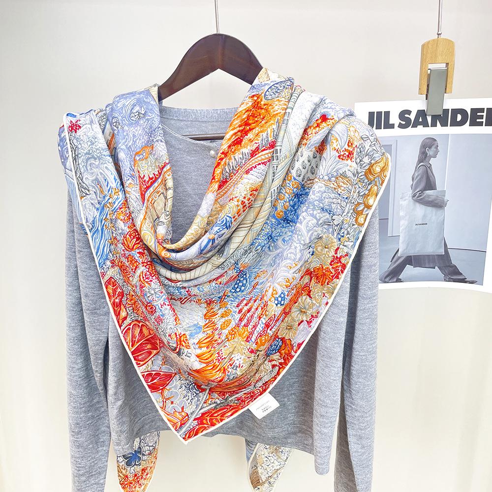 Fu Bao Double-Sided Silk Wool Scarf: Colorful, Large, and Warm Shawl for Autumn and Winter