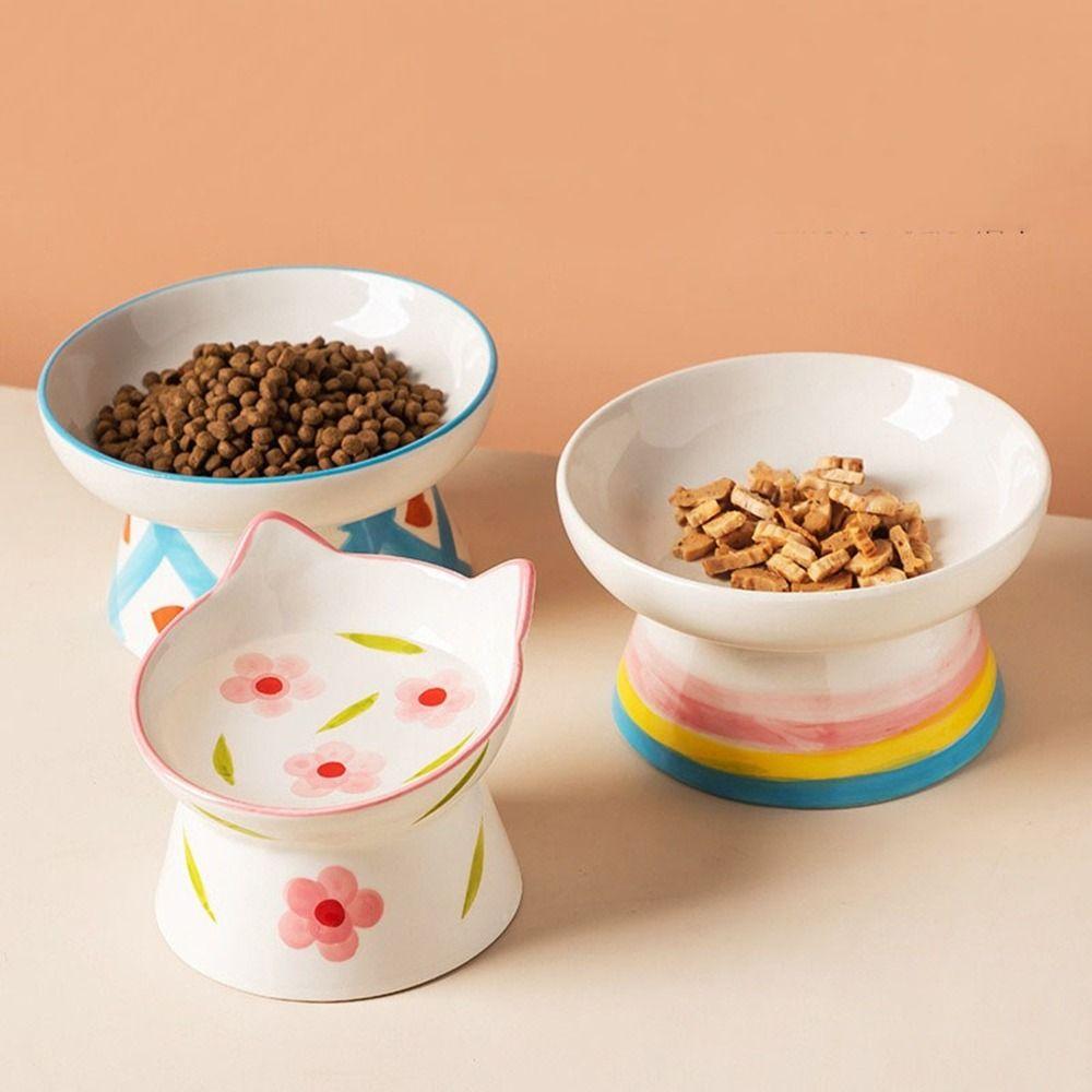 Ceramic Cat Elevated Bowl Handmade Pet Food Bowl Cute Cat Bowl  For Dogs Cats