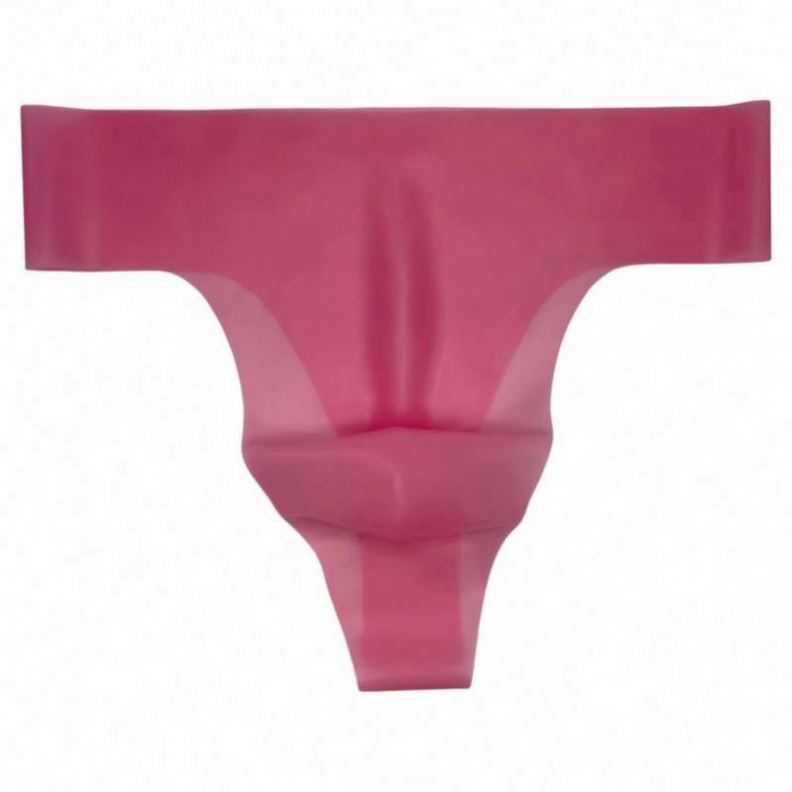 Men's Thong T-shaped Panties Rubber Seamless Spliging Concave-convex One-piece Latex Underwear