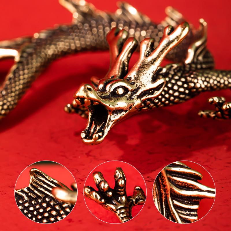 Handcrafted Brass Dragon Figurine 1Pcs Chinese Zodiac Retro Mini Mythical Beast Statue Home Desk Decor Collection