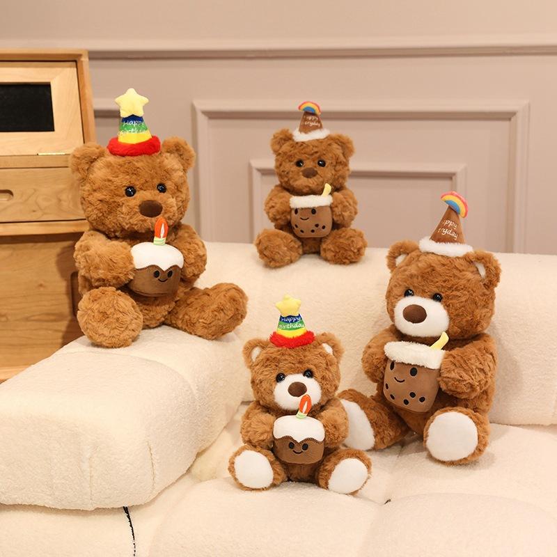 Ciastkowy miś lalka pluszowa zabawka kapelusz urodzinowy lalka miś lalka szmaciana dla dzieci prezent urodzinowy dla dziewczynki