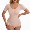 Damen Kurzarm Body Shapewear zur Bauchkontrolle Nahtlose T-Shirts Taillentrainer Schlankmachender Body Shaper Tanktops