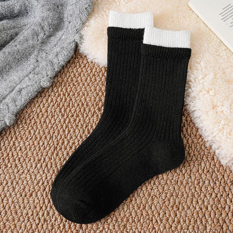 Wool Socks Children'S Stacking Socks Season Warm Color Matching Double-Layer Mouth Piled And Thickened Winter Retro Medium Tube Socks Women