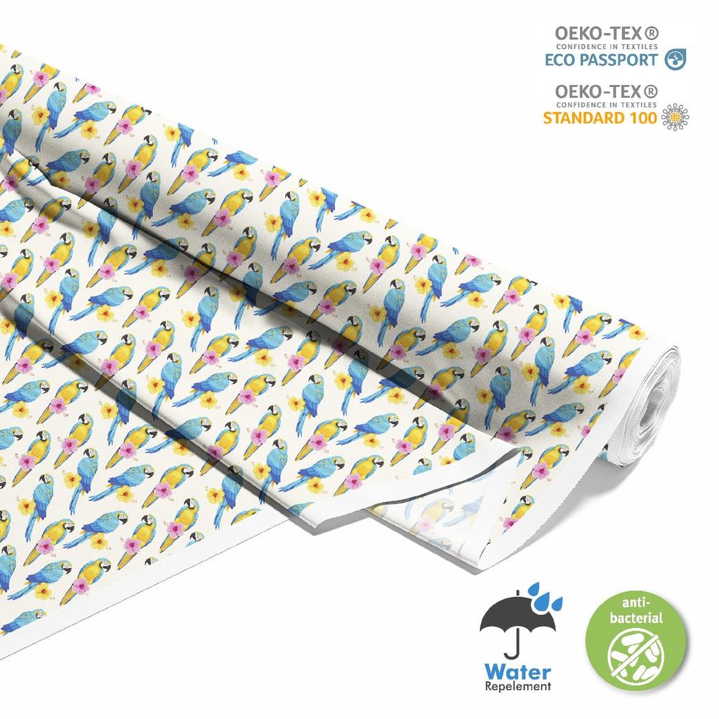 Outdoor Dekostoffe Oxford - Motiv Blau-Gelbe Papageien I Dx707