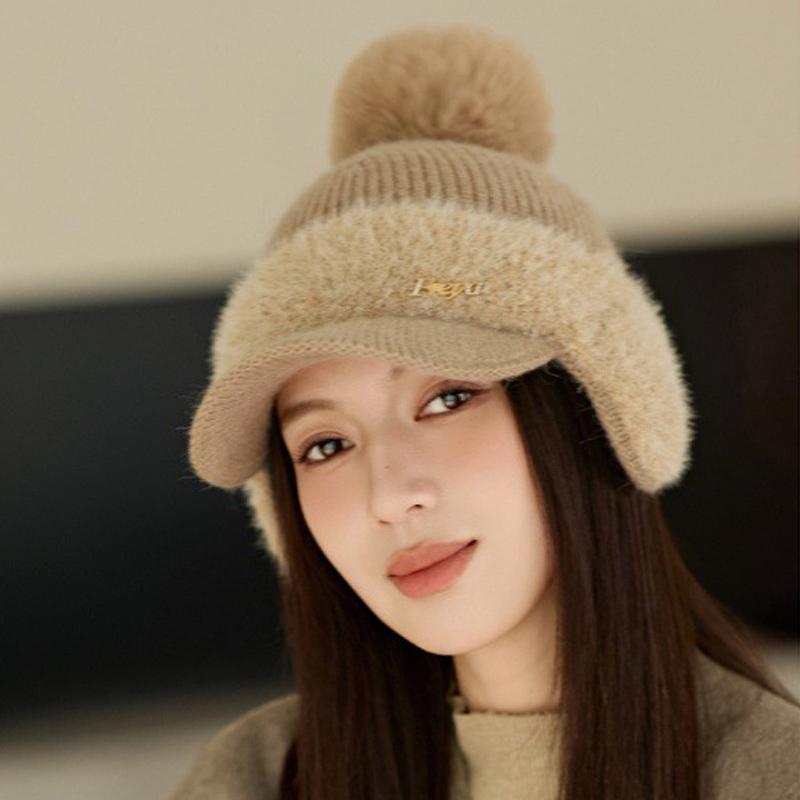 Winter Thick Rabbit Fur Baseball Cap Women's Ear Protection Velvet Knitted Cap