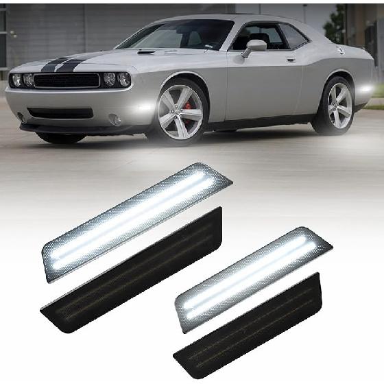 AUTOONE Upgraded Red Rear LED Side Marker Lights Compatible With 2008-2014 Dodge Challenger & 2011-2014 Charger, Fender Side Markers, Smoked Lens