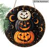 2D Flat, 1pc Round Aluminum Hanging Sign, Halloween Wall Decor-Retro Pumpkin Magic Night Metal Art with Glowing Pumpkin Lanterns, Bats And
