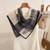Retro Contrasting Color Texture Camellia Printing Square Scarf Thin Neck Silk Scarf Women's Daily Travel Sunscreen Headscarf