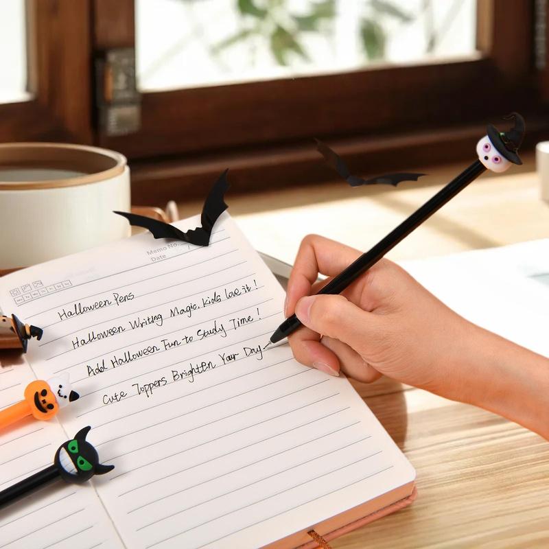 Spooktacular Cartoon Halloween Gel Pen Set - 5/10/15/20 Pcs; Pumpkin, Bat, Ghost Shapes; Perfect For Students