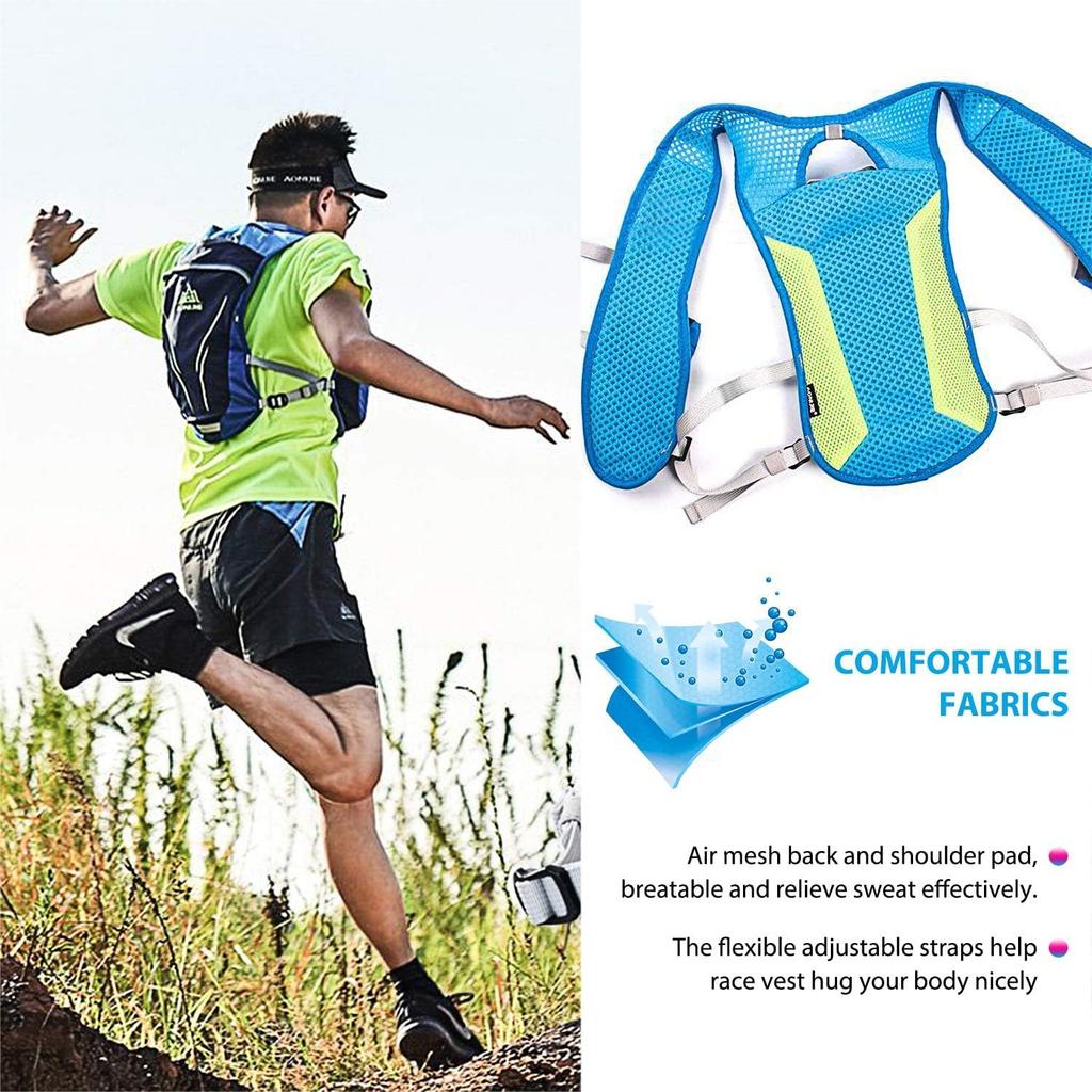 HEARTST Running Bag Marathon Backpack Daypack Lightweight Breathable Waterproof Reflective Hydration Bag Backpack 500ml Water 5.5L (Blue + Bottle)